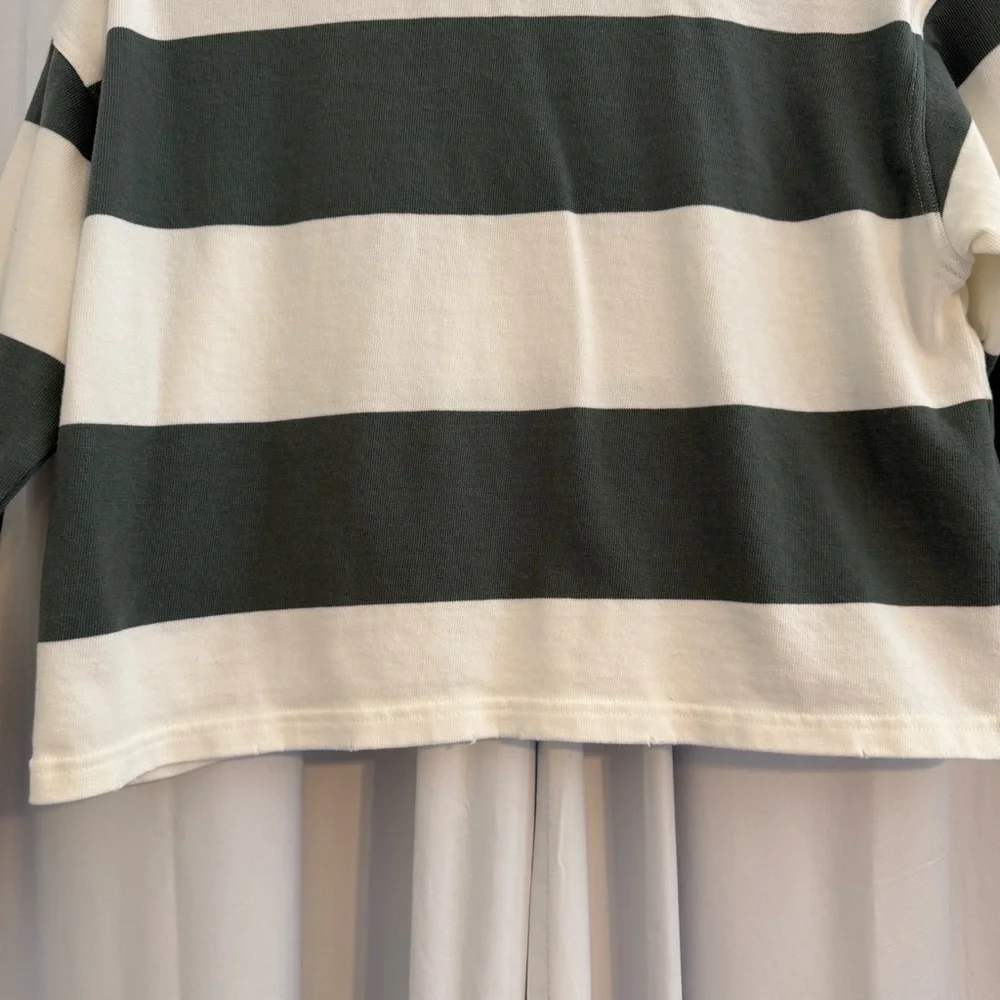 Aerie Striped Cropped Rugby Shirt Sporty Prep Oversized Womens XS Green White - Picture 10 of 13